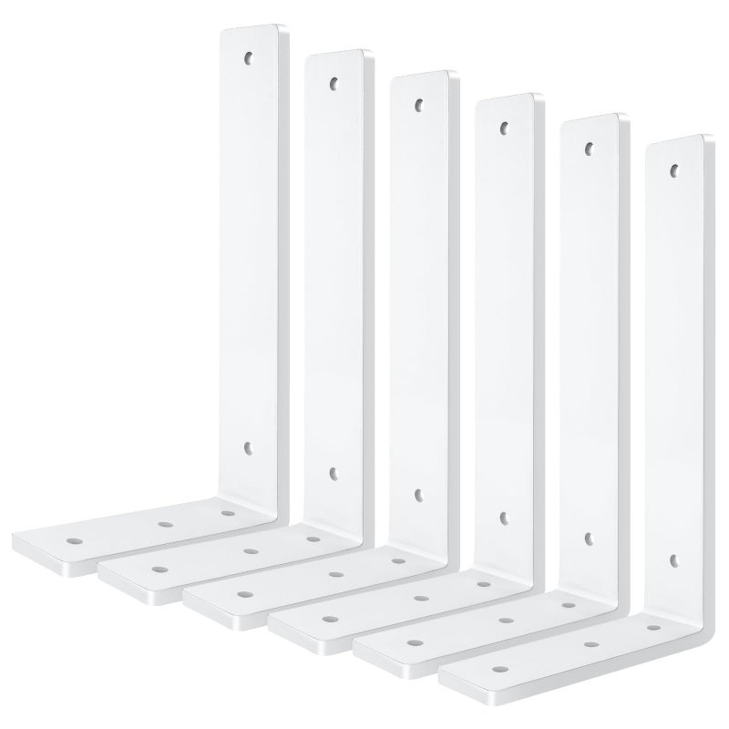 Aunulahca White Floating Shelf Bracket 12 Inch, 6 Pack Heavy Duty Shelf Brackets, Wall Shelf Bracket for DIY Decorative with Mounting Hardware - Image 1